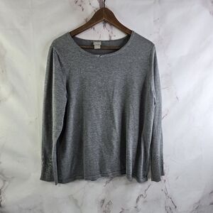 Chicos Sweater Women 2 Large Gray Cotton Lightweight Button Sleeve Soft Round